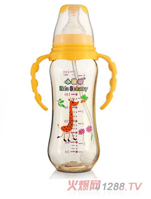 小孩国标口弧形自动PPSU安全奶瓶240ML黄色