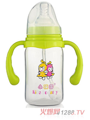 小孩国标口奶瓶直身PP奶瓶120ML青色