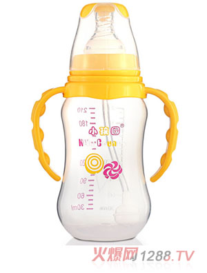 小孩国标口自动弧形PP安全奶瓶210 ML黄色