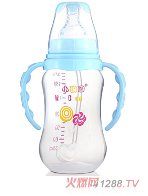 小孩国标口自动弧形PP安全奶瓶210 ML蓝色