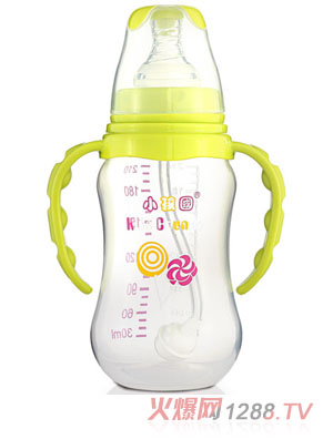 小孩国标口自动弧形PP安全奶瓶210 ML青色