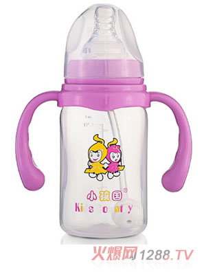 小孩国标口奶瓶直身PP奶瓶120ML紫红色