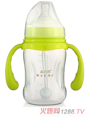 小孩国宽口自动柳叶形PP奶瓶180ML青色
