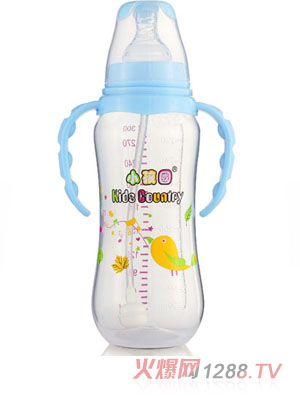 小孩国标口自动弧形PP安全奶瓶300 ML蓝色