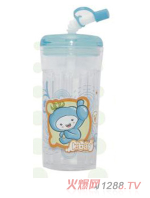 阳光兔卡通吸管水壶350ML蓝色