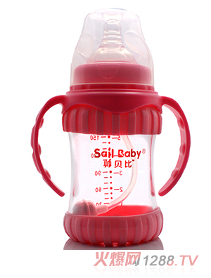 帅贝比感温防摔晶钻玻璃奶瓶180ML