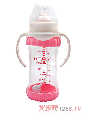 帅贝比感温防摔晶钻玻璃奶瓶270ML