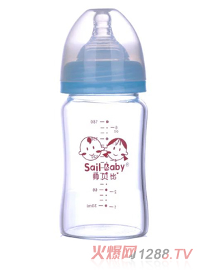 帅贝比宽口弧形晶钻玻璃奶瓶180ML