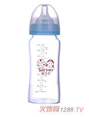 帅贝比宽口弧形晶钻玻璃奶瓶270ML