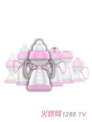 绿糖生活玫瑰色奶瓶280ML