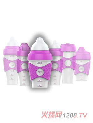 绿糖生活紫色水晶奶瓶180ml