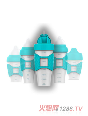 绿糖生活蓝色水晶奶瓶330ml