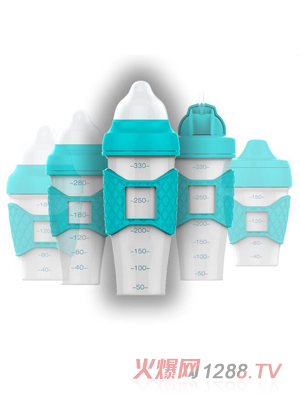 绿糖生活蓝色水晶奶瓶330ml