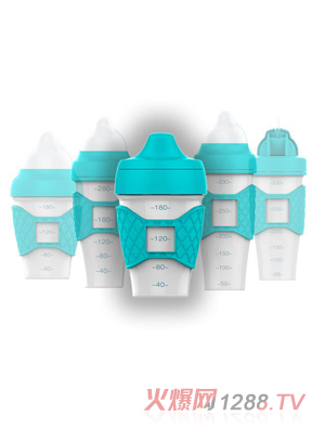 绿糖生活蓝色水晶奶瓶180ml