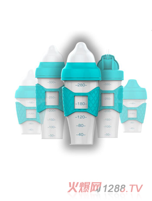 绿糖生活蓝色水晶奶瓶280ml