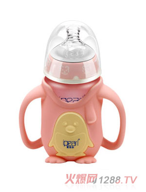 爱贝尔企鹅型玻璃防摔奶瓶260ML