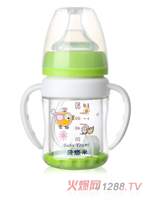 贝悠米玻璃奶瓶80ml绿色