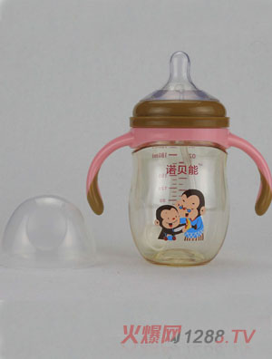 诺贝能婴幼儿奶瓶带柄粉色