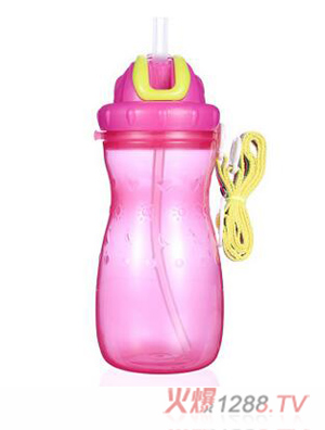 母爱儿童背带学饮杯550ML 玫红