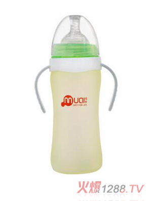 母爱宽口径硅胶感温变色玻璃奶瓶260ml绿