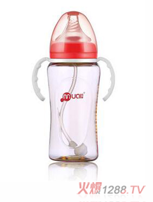 母爱PPSU宽口自动奶瓶300ml安全耐摔红