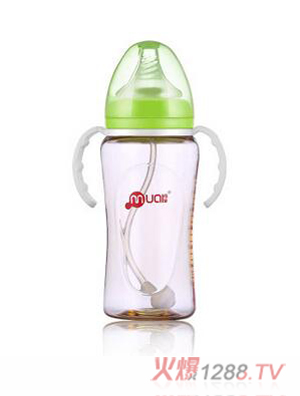 母爱PPSU宽口自动奶瓶300ml安全耐摔绿