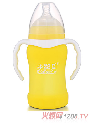 小孩國寬口感溫自動(dòng)玻璃奶瓶220ML 黃色