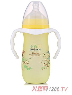 小孩國寬口硅膠感溫自動(dòng)玻璃奶瓶280ML 黃色