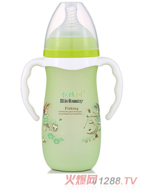 小孩國寬口硅膠感溫自動(dòng)玻璃奶瓶280ML 綠色