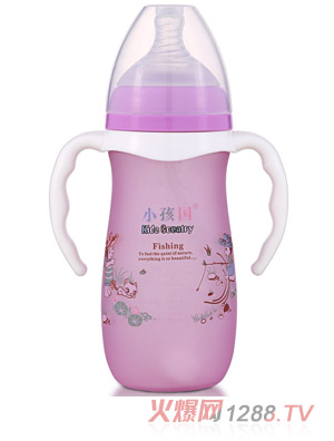 小孩國寬口硅膠感溫自動(dòng)玻璃奶瓶280ML 紫色