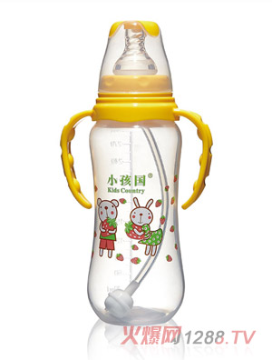 小孩國標口自動(dòng)弧形PP安全奶瓶黃色300ML