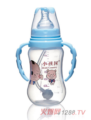 小孩國標口自動(dòng)弧形PP安全奶瓶藍色210ML