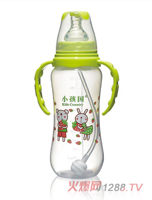 小孩國標口自動(dòng)弧形PP安全奶瓶綠色300-ML