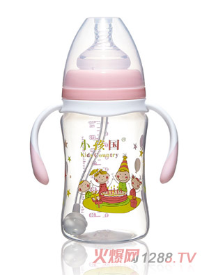 小孩國寬口直身自動(dòng)PP奶瓶粉色240ML