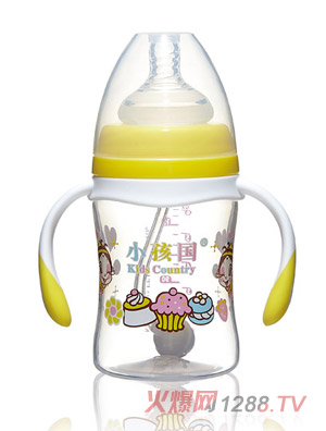 小孩國寬口直身自動(dòng)PP奶瓶黃色180ML