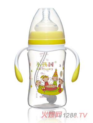 小孩國寬口直身自動(dòng)PP奶瓶黃色240ML