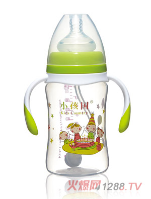 小孩國寬口直身自動(dòng)PP奶瓶綠色240ML