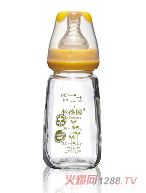 小孩国初生标口玻璃奶瓶黄色120ML