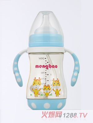 盟寶防摔底座PPSU奶瓶-藍色240ml