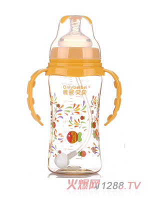 唯昵貝貝WA04寬口奶瓶橙色300ml