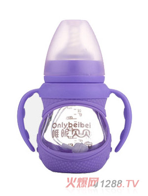 唯昵贝贝WA53硅胶防护玻璃奶瓶150ml紫色