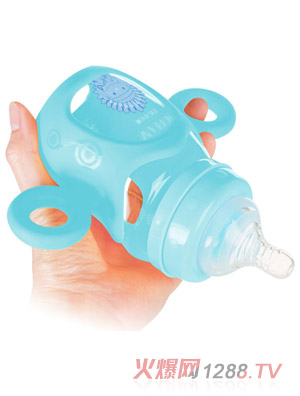 纽西贝儿健安士新生儿宽口径双耳卡通玻璃奶瓶蓝色160ML