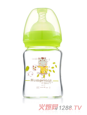 妈咪王子晶钻玻璃宽口奶瓶150ML绿色