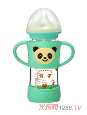 馨菲寶貝熊貓防摔晶鉆寬口徑奶瓶260ml
