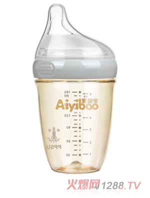 愛(ài)益寶180ML智能防脹氣偏心PPSU奶瓶-灰色