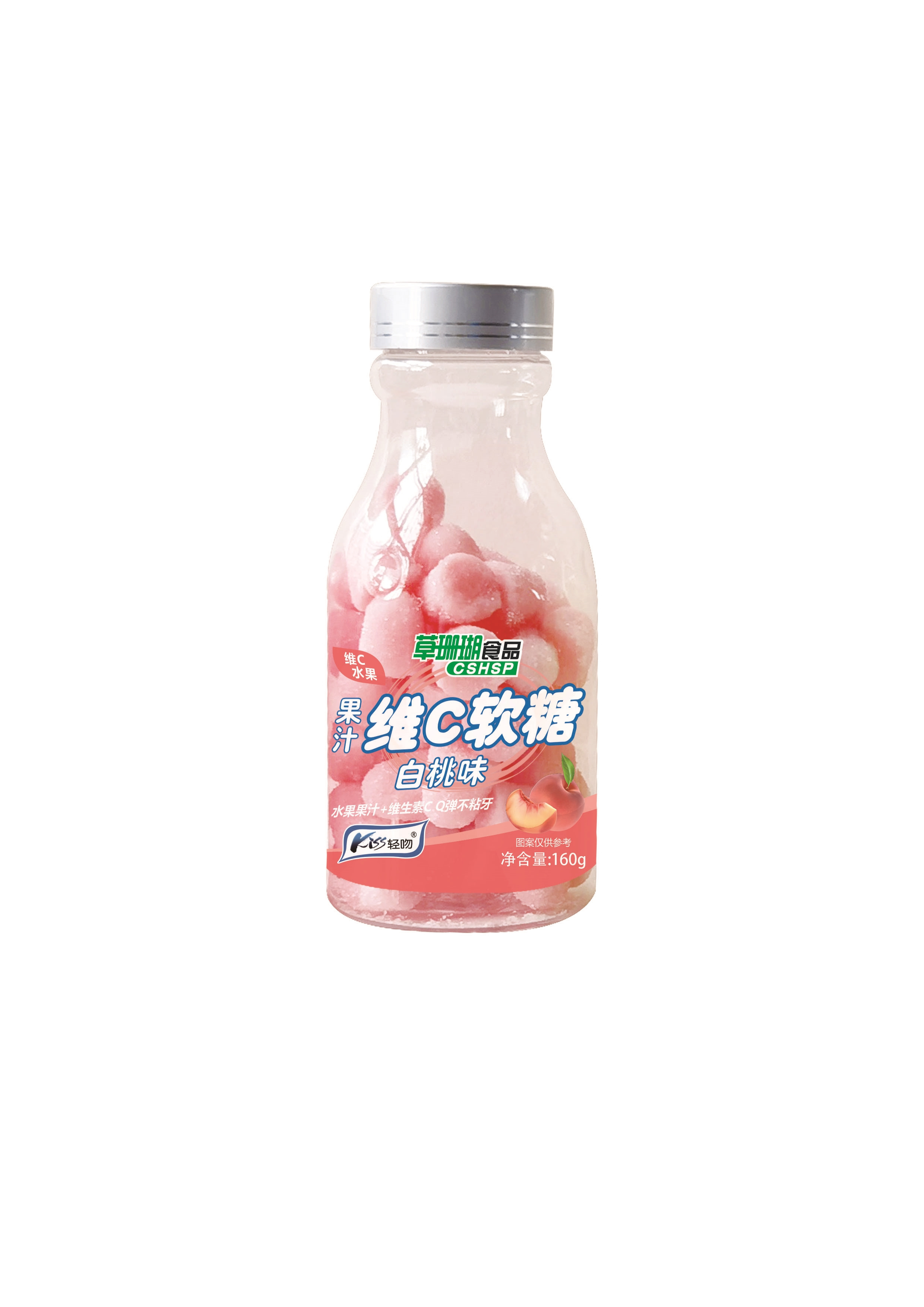 白桃味果汁维C软糖 160g瓶装 供货