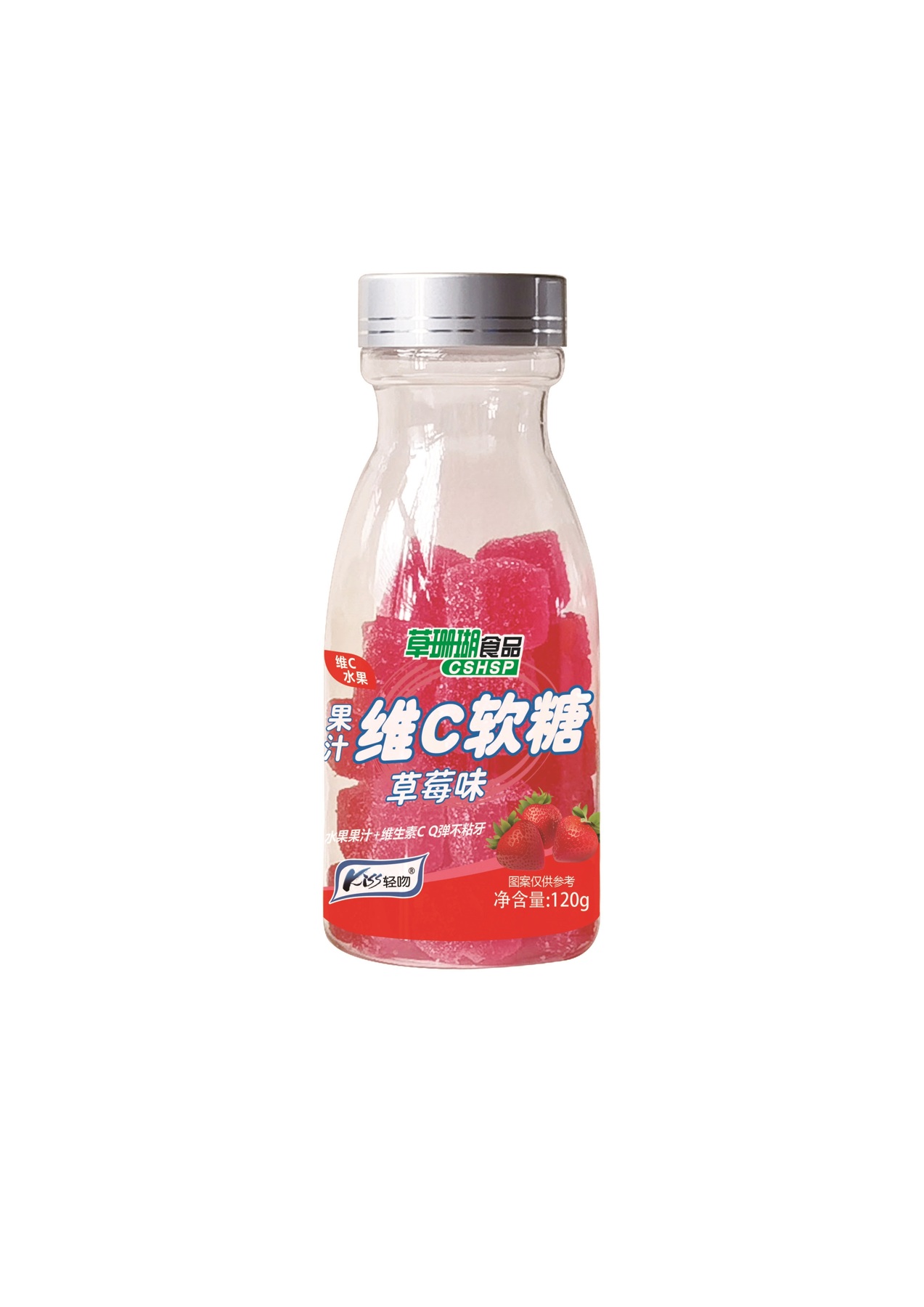 草莓味果汁维C软糖 120g瓶装 批发