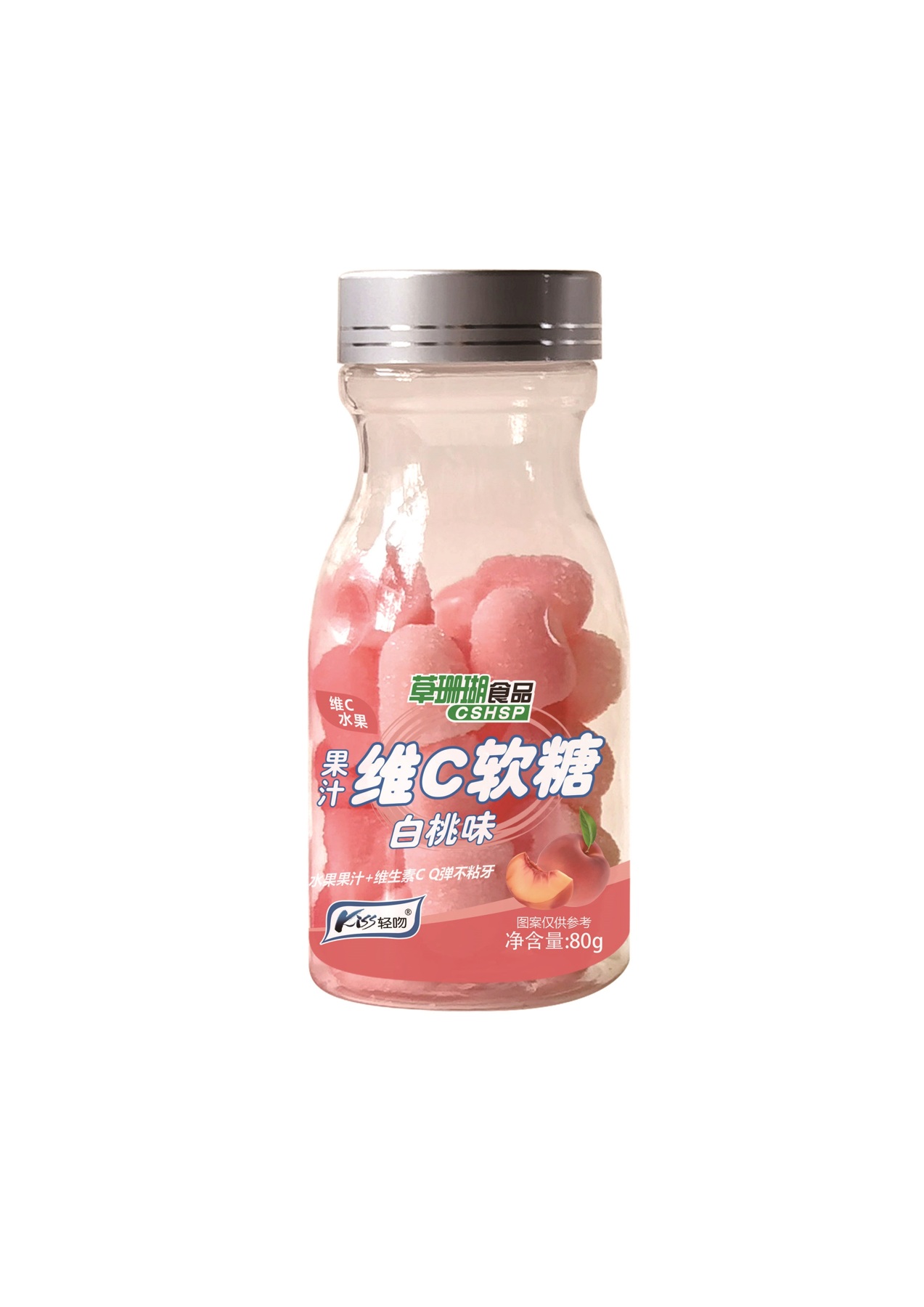 白桃味果汁维C软糖 80g瓶装 批发