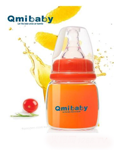 Qmibaby寶寶果汁玻璃小奶瓶紅色