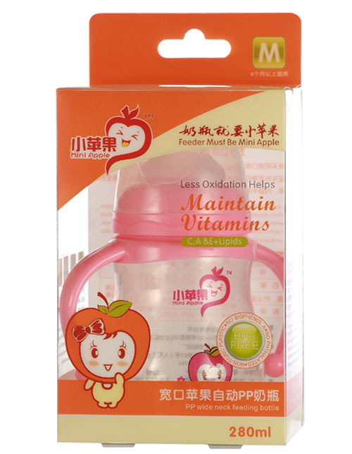  小蘋果寬口蘋果自動PP奶瓶280ml